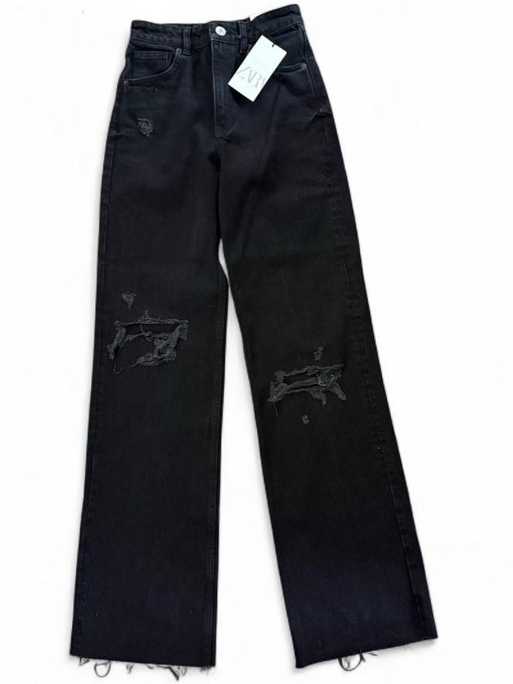 NWT Zara TRF High-Rise Straight-Leg Distressed Jeans